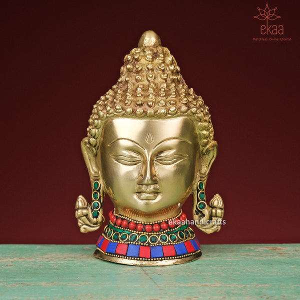 5.5" Brass Lord Buddha Head with Stonework