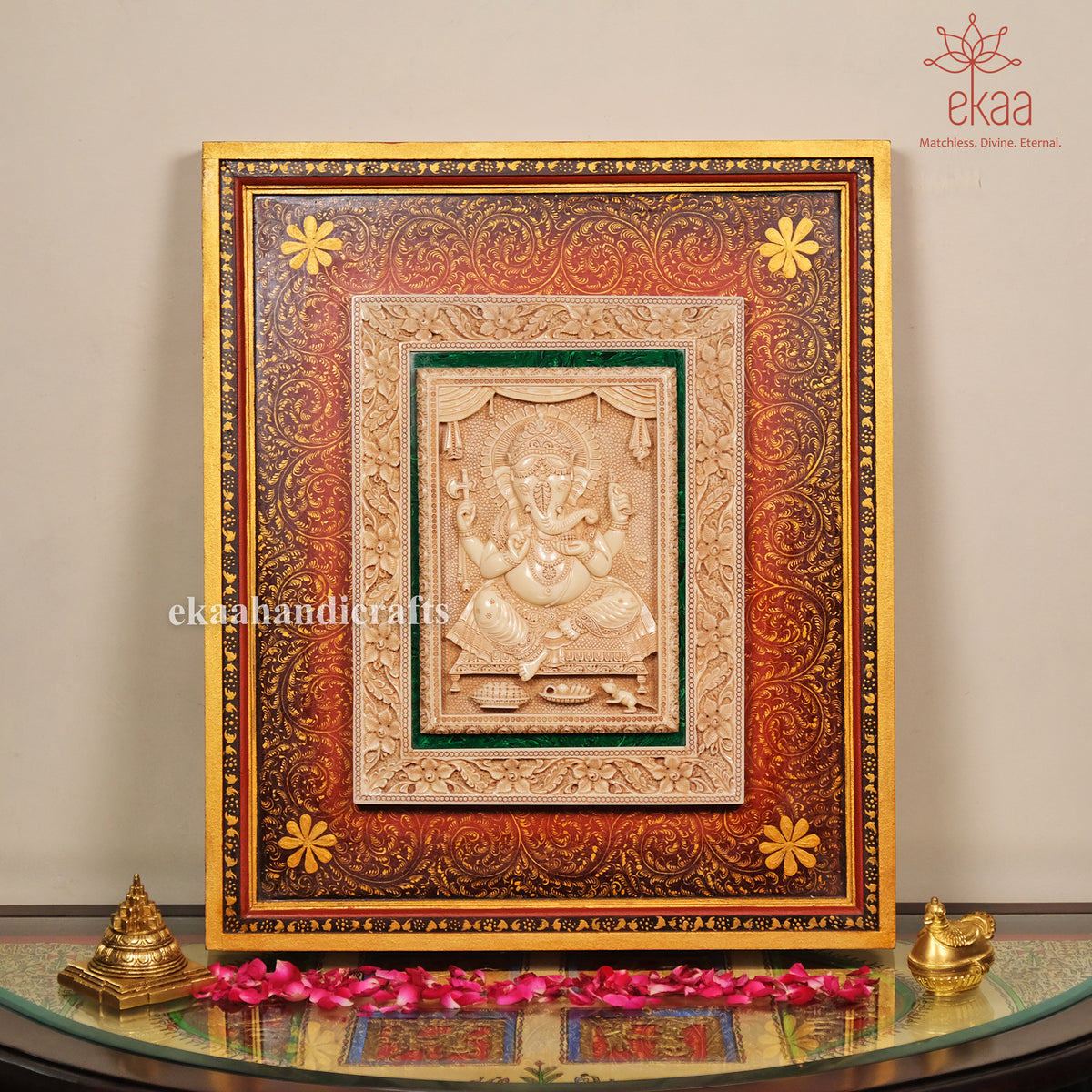 Lord Ganesha Wall Hanging with Hand Painted Pichwai Frame Ekaa Handicrafts