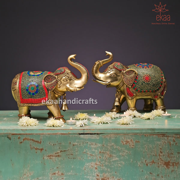 Brass Maharaja Elephant Showpiece for Décor in Stonework