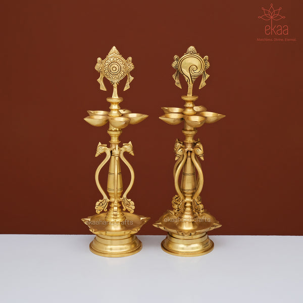 Vishnu Shankh Chakra Diya Lamp in Brass