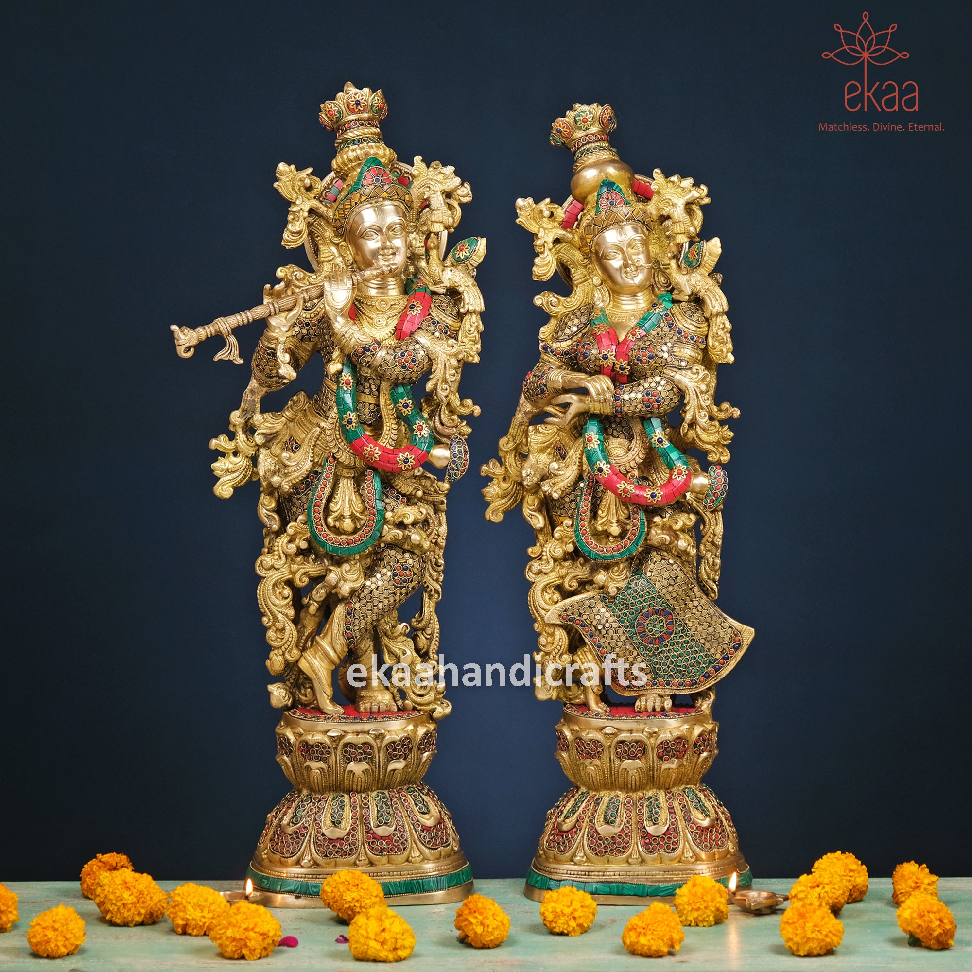 30 Brass Radha Krishna Statue With Mosaic Stonework Ekaa Handicrafts 8824