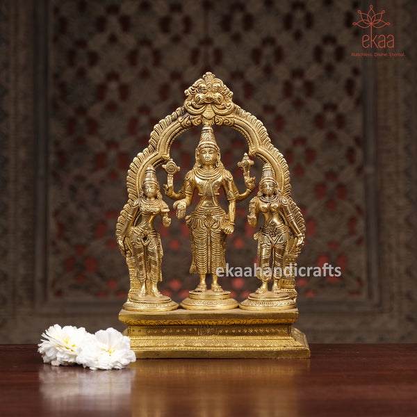 Brass Lord Vishnu with Bhudevi and Sridevi