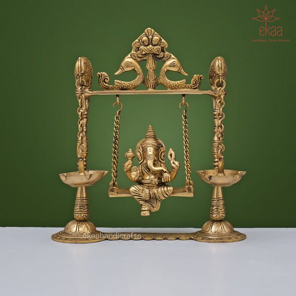 Ganesha Statue on Swing with Diya