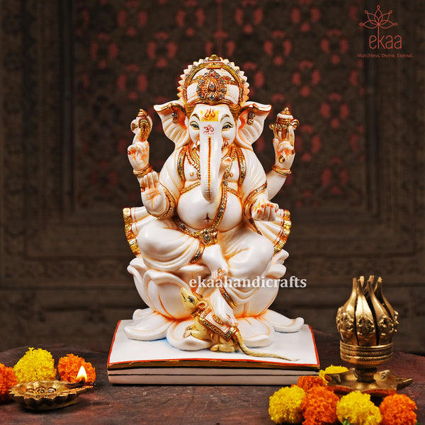 10" Lord Ganesha Statue Home Temple Murti Hand Painted