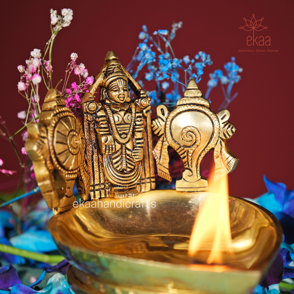 Brass Shankh Chakra Oil Diya Lamp