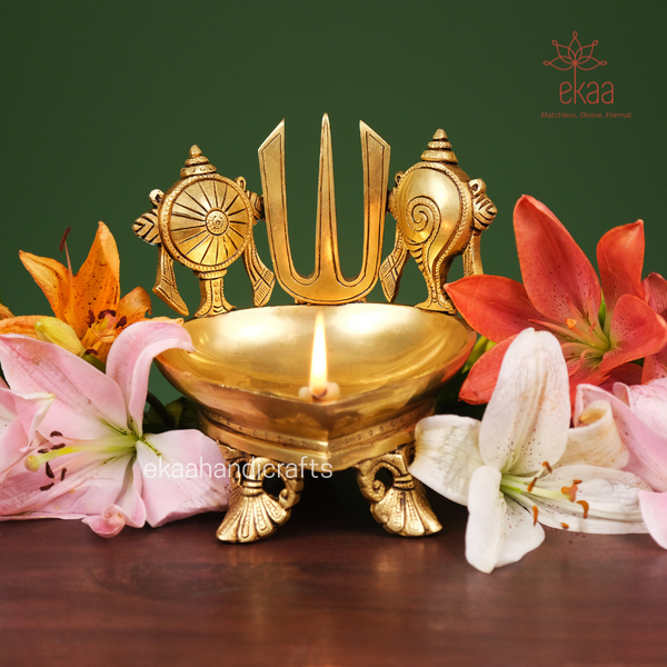 Brass Shankh Chakra Diya Lamp