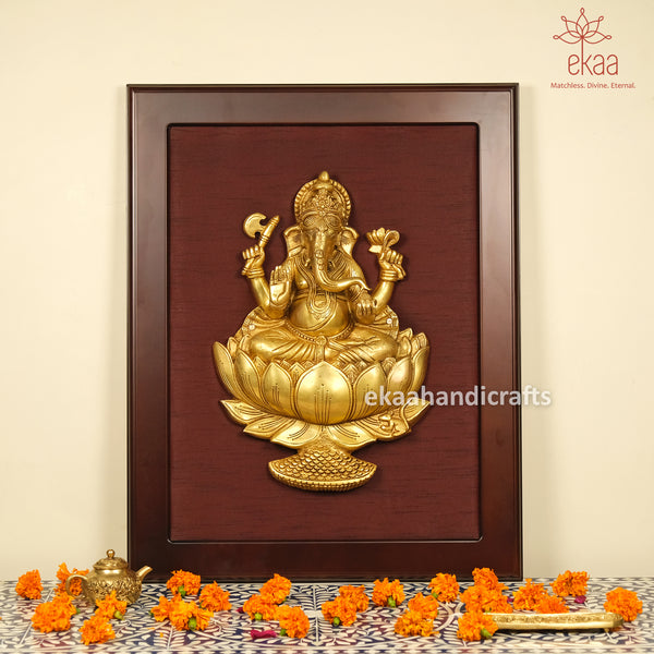 29" Brass Lord Ganesha Wall Hanging Frame