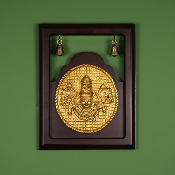 Tirupati Balaji Brass Round Frame with Bells