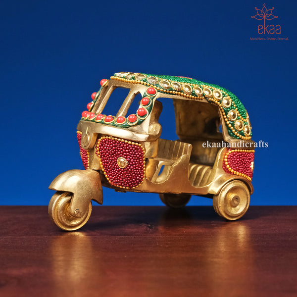 3" Decorative Brass Auto Rickshaw with Inlay Work