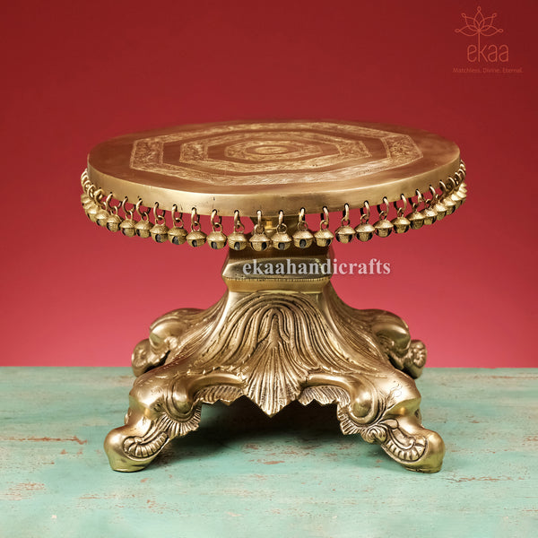 10" Brass Ethnic Design Chowki Pooja Mandir Stand