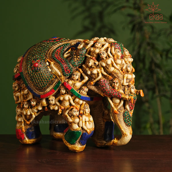 Handcrafted Lady Elephant Sculpture – Ornate Folk Art Decor