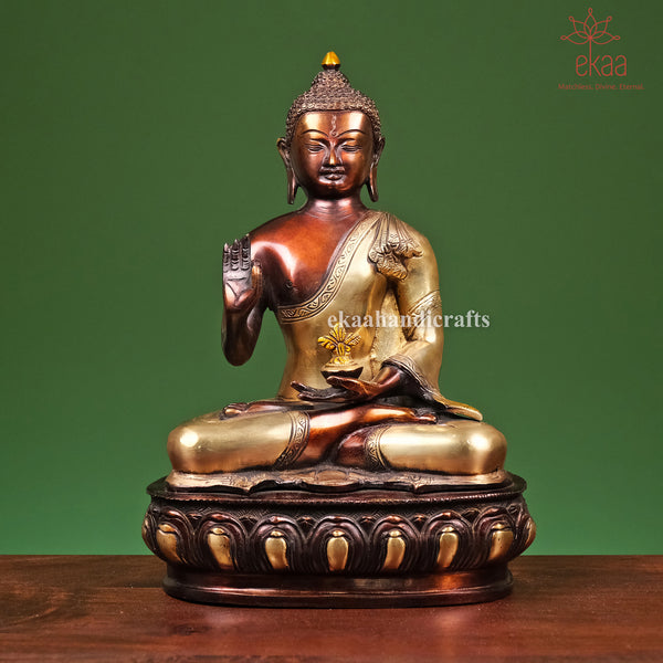 13" Brass Buddha Statue on Lotus Base