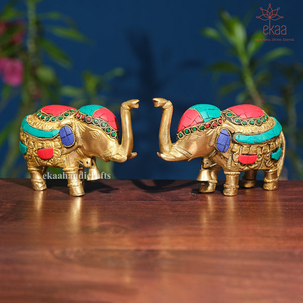 3.5 Brass Elephant with Stonework
