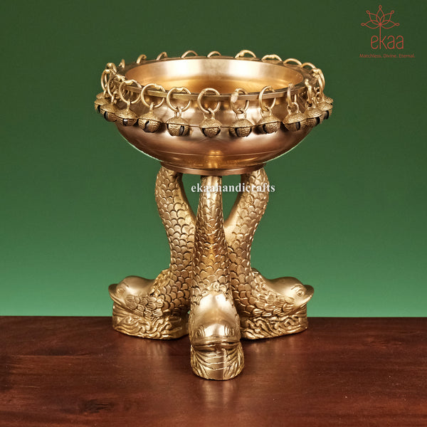 8" Brass Urli Bowl with Fish Legs