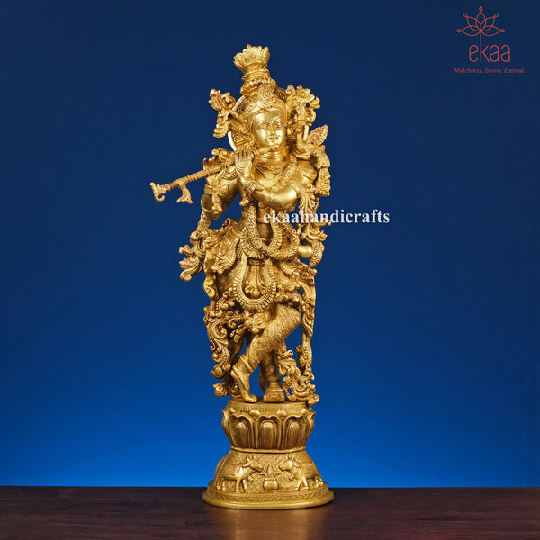 29" Brass Krishna Statue playing Flute