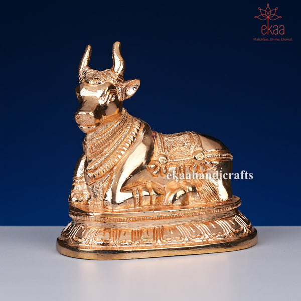 4.5" Brass Nandi Cow Sitting Statue Figurine