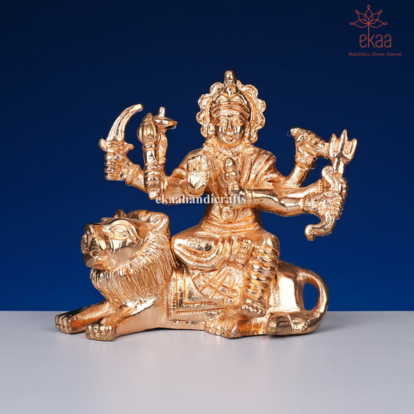 3" Brass Goddess Durga Statue on Lion for Home Temple