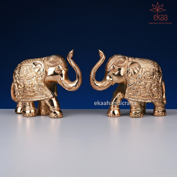 4" Brass Rose Gold Elephant Showpiece for Décor