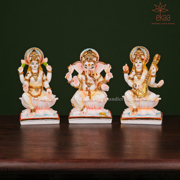 7" Ganesh Lakshmi Saraswati Idols on Lotus