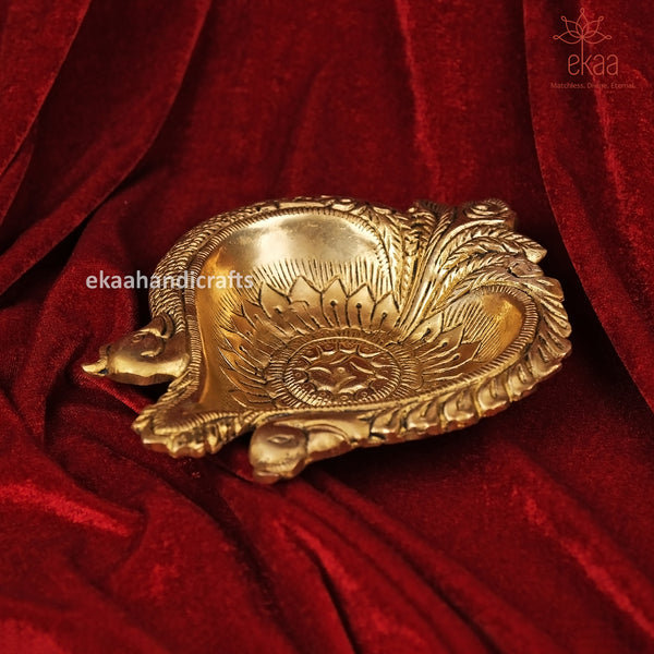 Brass Oil Diya with Flower Design for Pooja
