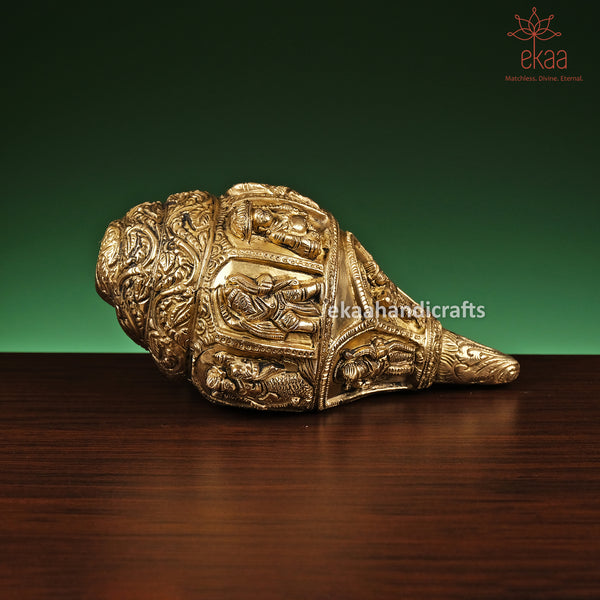 Brass Shankh with Dashavatar for Pooja Temple