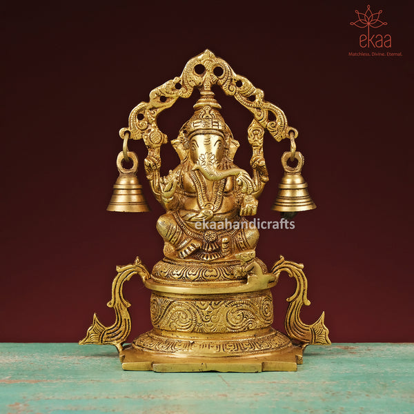 7.5" Lord Ganesha Statue in Brass with Ghanti