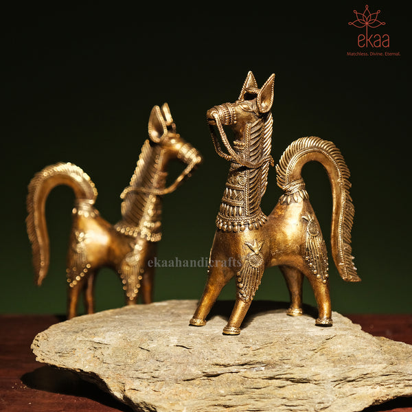 Handcrafted Brass Horse Figurine – Bastar Tribal Art Decor