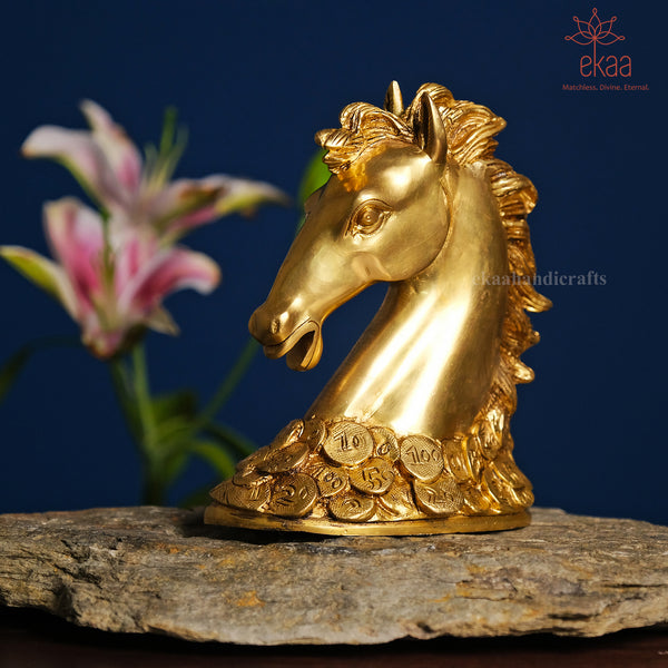 Brass Horse of Prosperity – Horse on Coins Decorative Statue