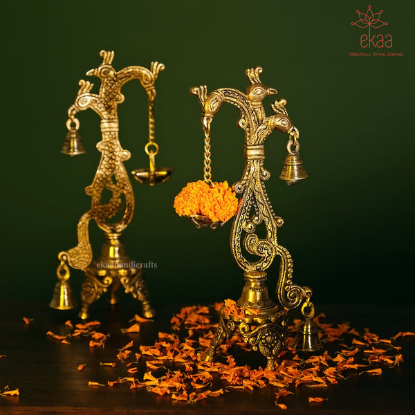 Brass Peacock Twin Bell Hanging Diya