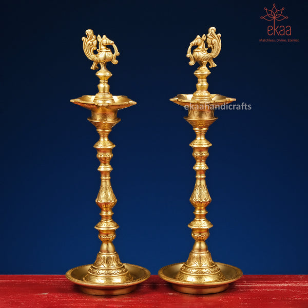 16" Annam Bird Oil Diya Lamp Handcrafted In Brass