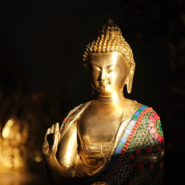 17" Brass Buddha Statue with Stonework on Lotus