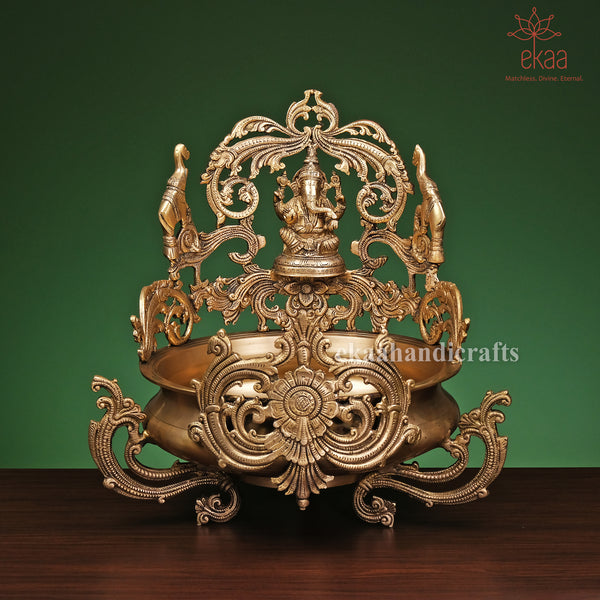 15" Traditional Brass Ganesh Urli bowl