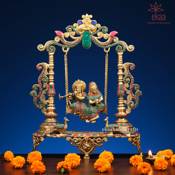 19" Radha Krishna Statue on Swing for Home Decor
