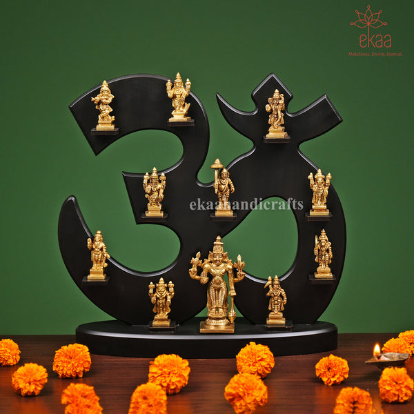 14" Vishnu Dashavtar Set In Brass with OM Frame