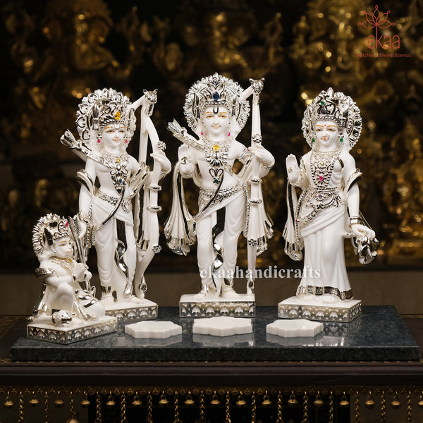 16" Ram Darbar Statue with 5 Micron Silver Plating on Granite Base