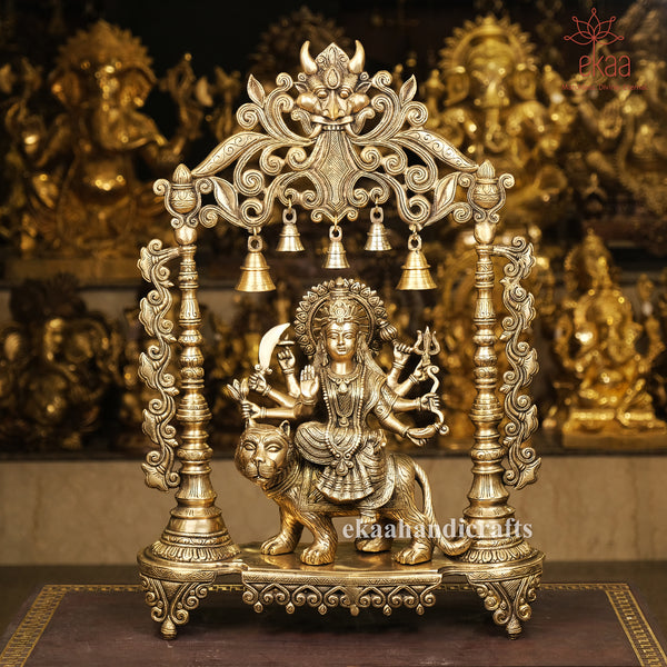 26.5" Brass Goddess Durga Statue on Lion for Home Decor