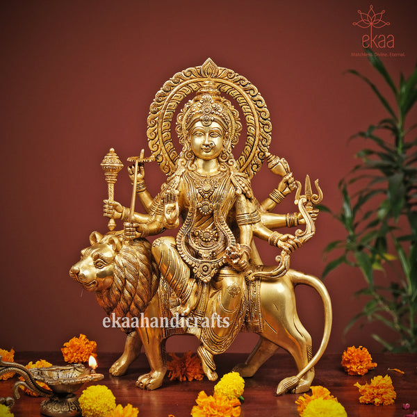 14.5" Goddess Durga Statue on Lion for Home Temple