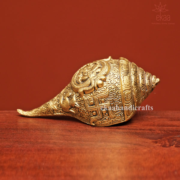 Brass Shankh with Carvings for Pooja Temple