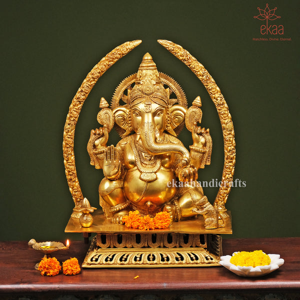 21" Lord Ganesh Statue with Tusk in Brass