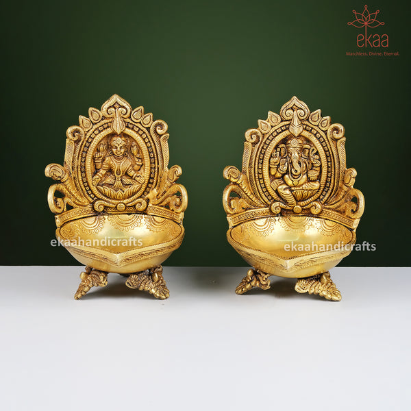 Brass Ganesh Lakshmi Oil Diya Lamp
