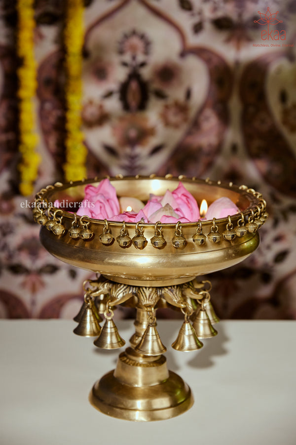 Brass Urli Bowl with Stand and Ghungroo