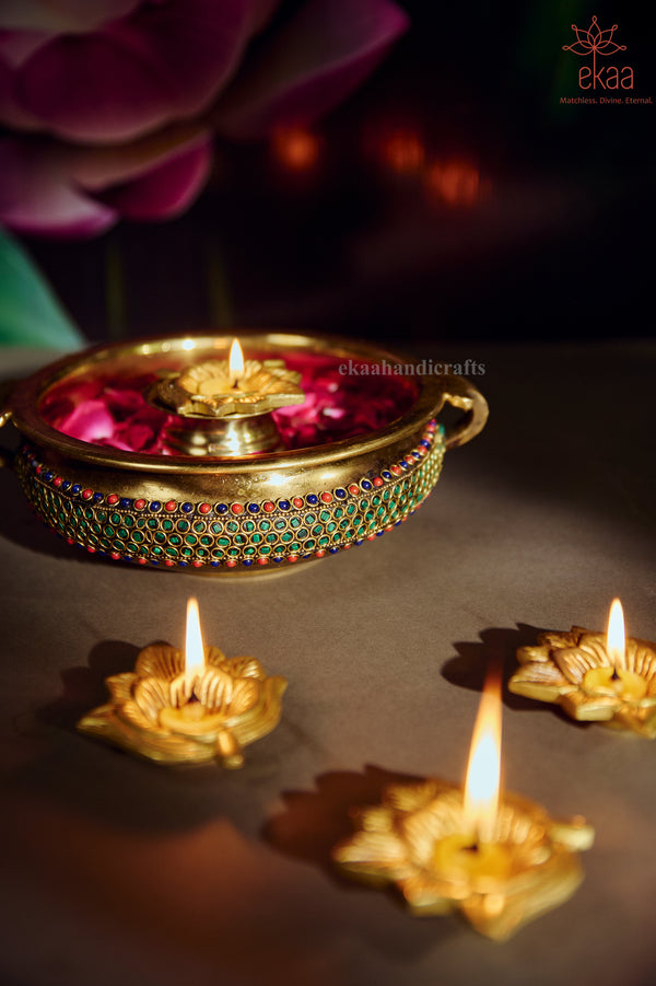 Brass Urli Bowl with Stonework