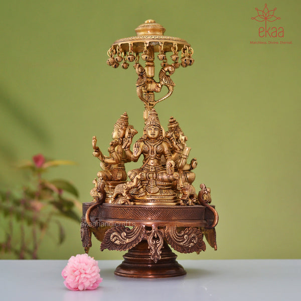 Brass Ganesh Lakshmi Saraswati Revolving Set