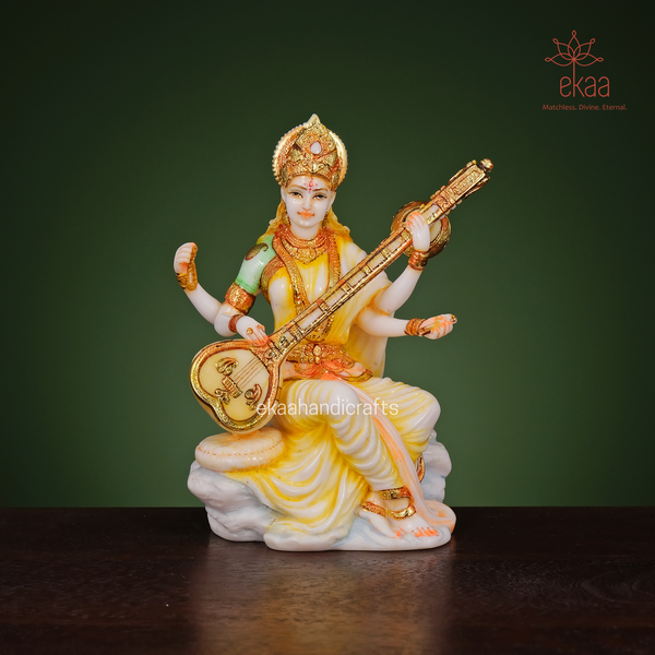 6" Goddess Saraswati Statue Playing Veena