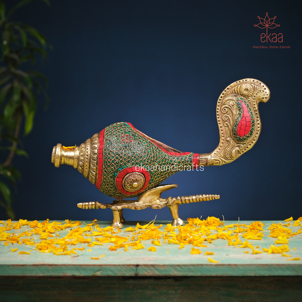 Brass Shankh with Stonework and Stand