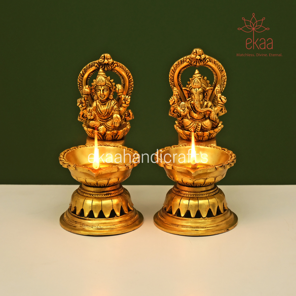 Brass Ganesh Lakshmi Diya Lamp