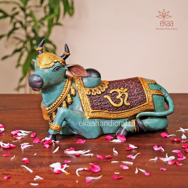 Brass Nandi Cow Sitting Statue Figurine Home Décor