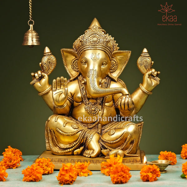 Lord Ganesh sitting Statue in Brass