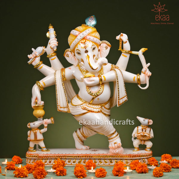 24" Lord Ganesha Statue with 4 Hands | Marble Handmade Idol