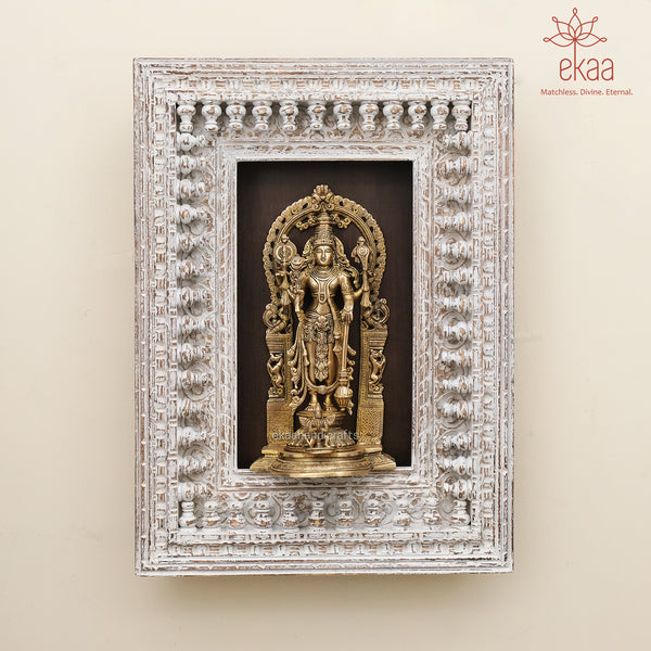 Brass Lord Vishnu Statue with Handcarved Frame